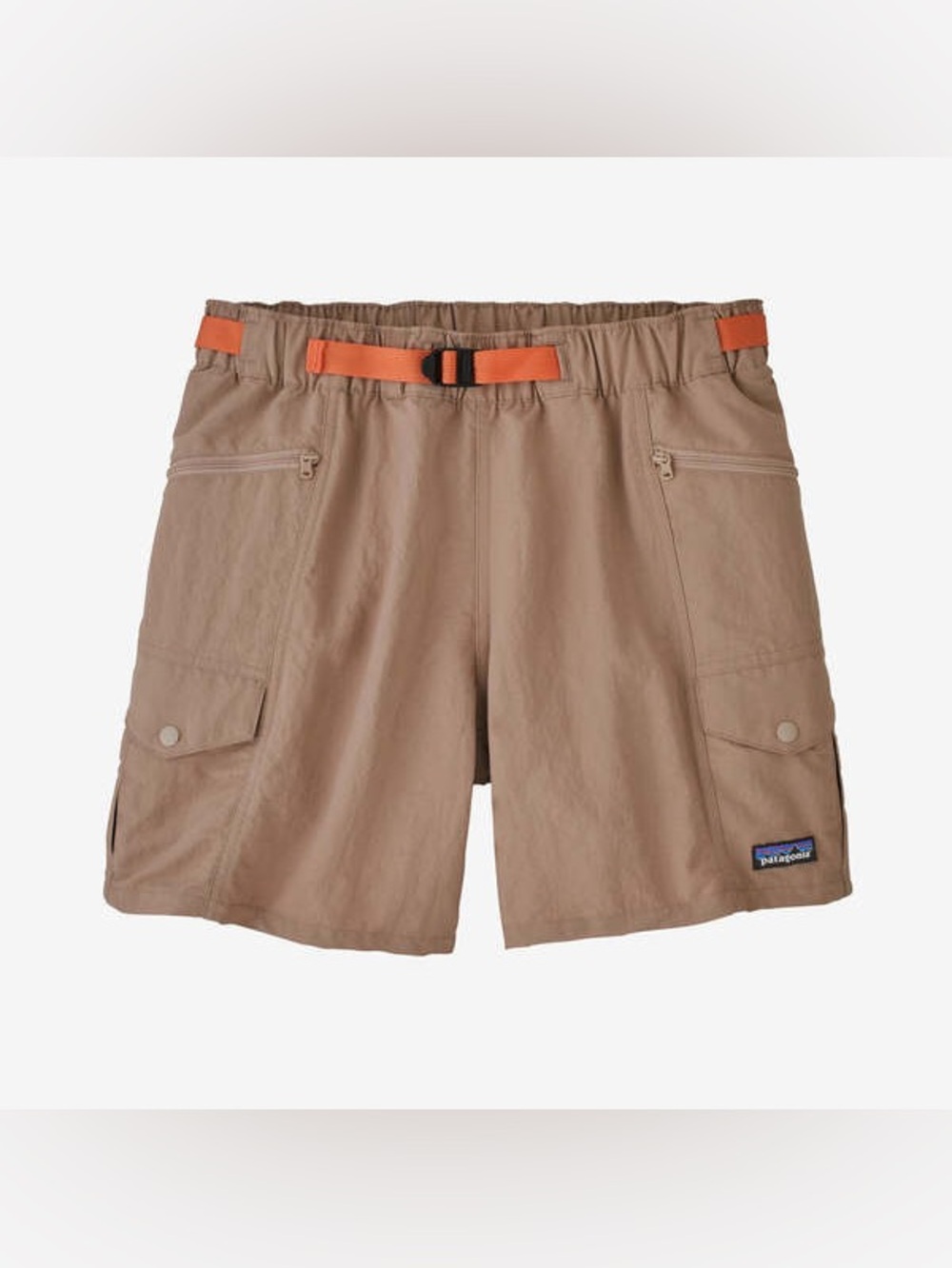 Patagonia tan cargo shorts with orange webbing